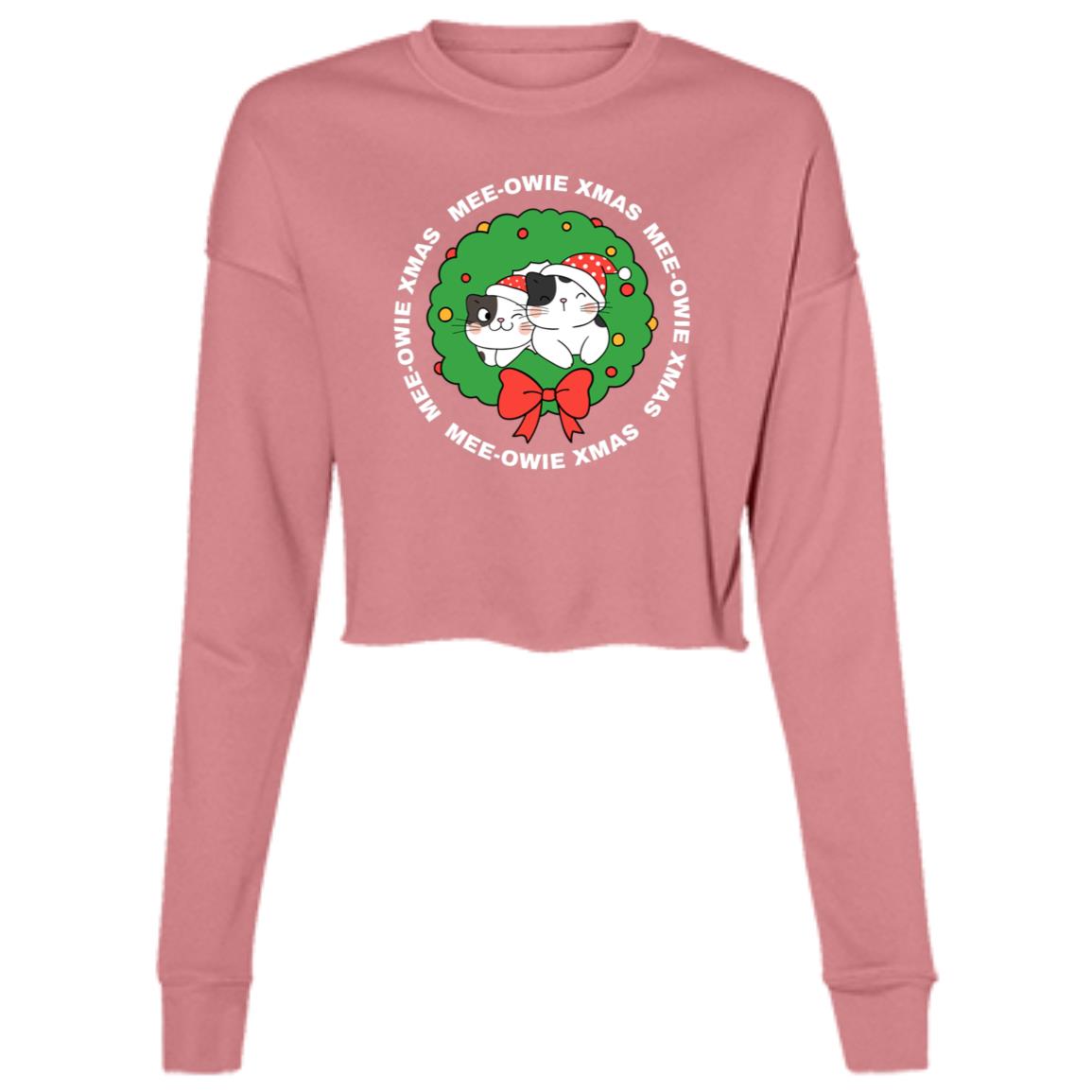 "MEE-OWIE XMAS"  Ladies' Cropped Fleece Crew