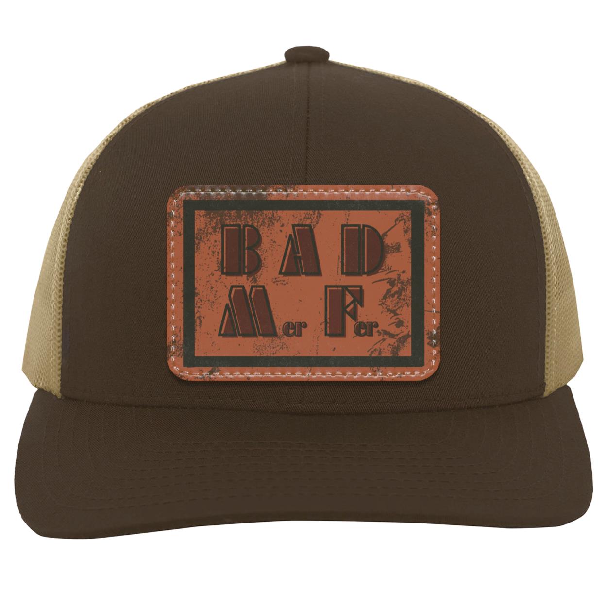 "BAD Mer Fer", Snap Back Trucker Hat with Brown Vegan Leather Patch
