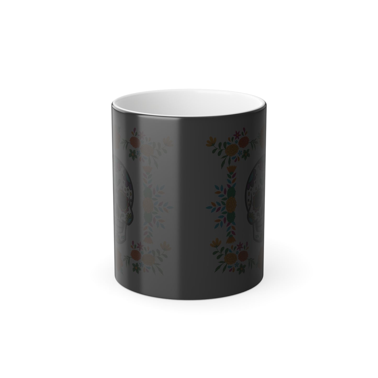 Vibrant Floral "Sugar Skull Mug "- Color Changing 11 oz Coffee Cup, Day of the Dead Gift!