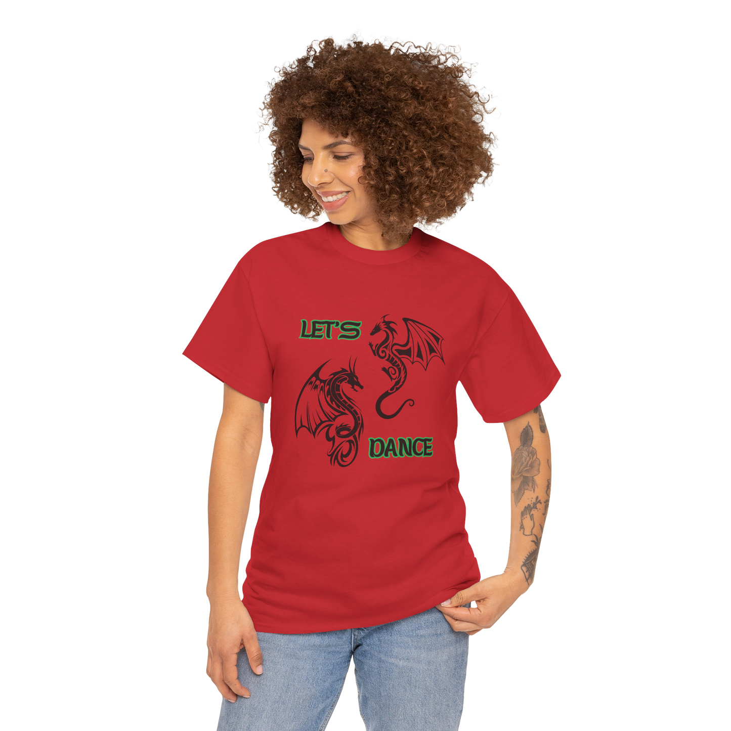 "Let's Dance" Unisex Heavy Cotton Tee, Black/Green text