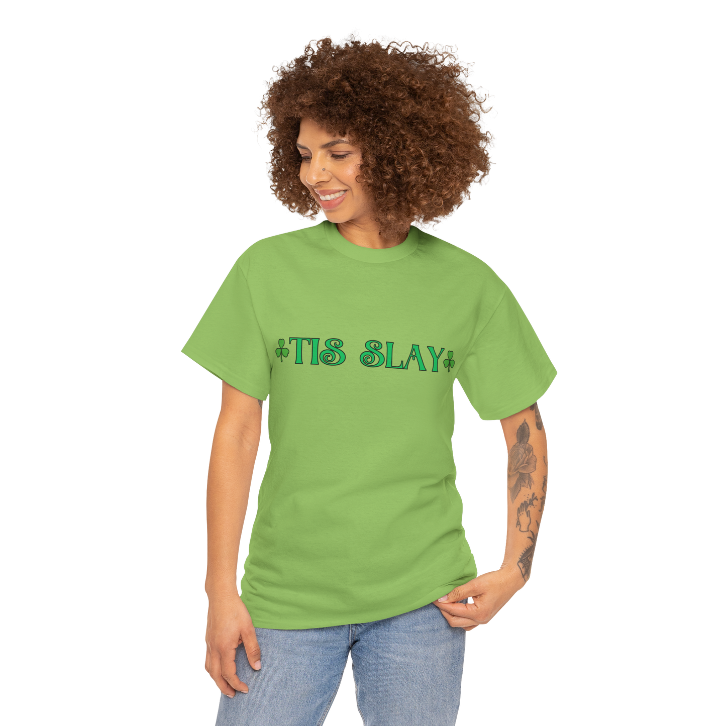 "Tis Slay" Shamrock Tee — Our Fun St. Patrick's Day, Unisex Heavy Cotton T-Shirt With A Trendy Slang Term & An Irish Twist!