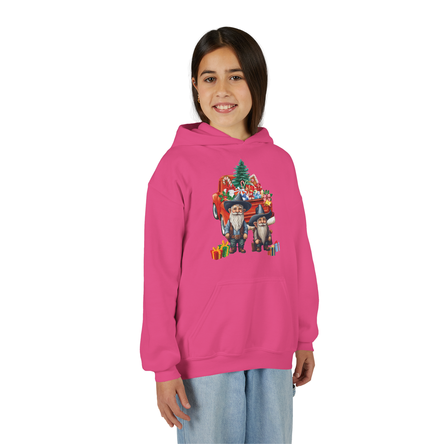 Youth Christmas Hoodie - Cute Gnome & Gifts Holiday Pullover ("Merry Christmas" Back)