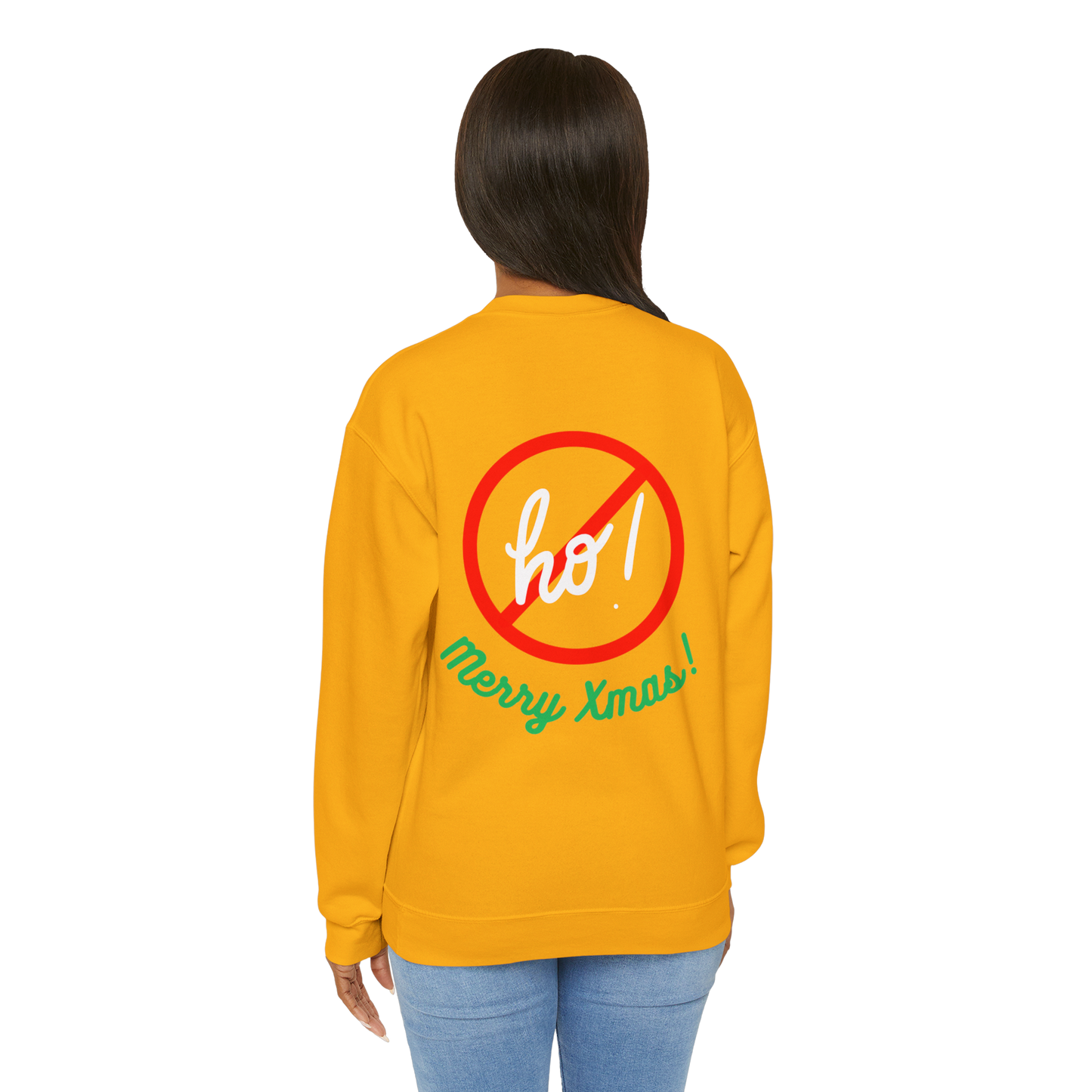 "Smiling (Brown) Santa - Ho Ho Ho!" Unisex Heavy Blend Sweatshirt, White Text