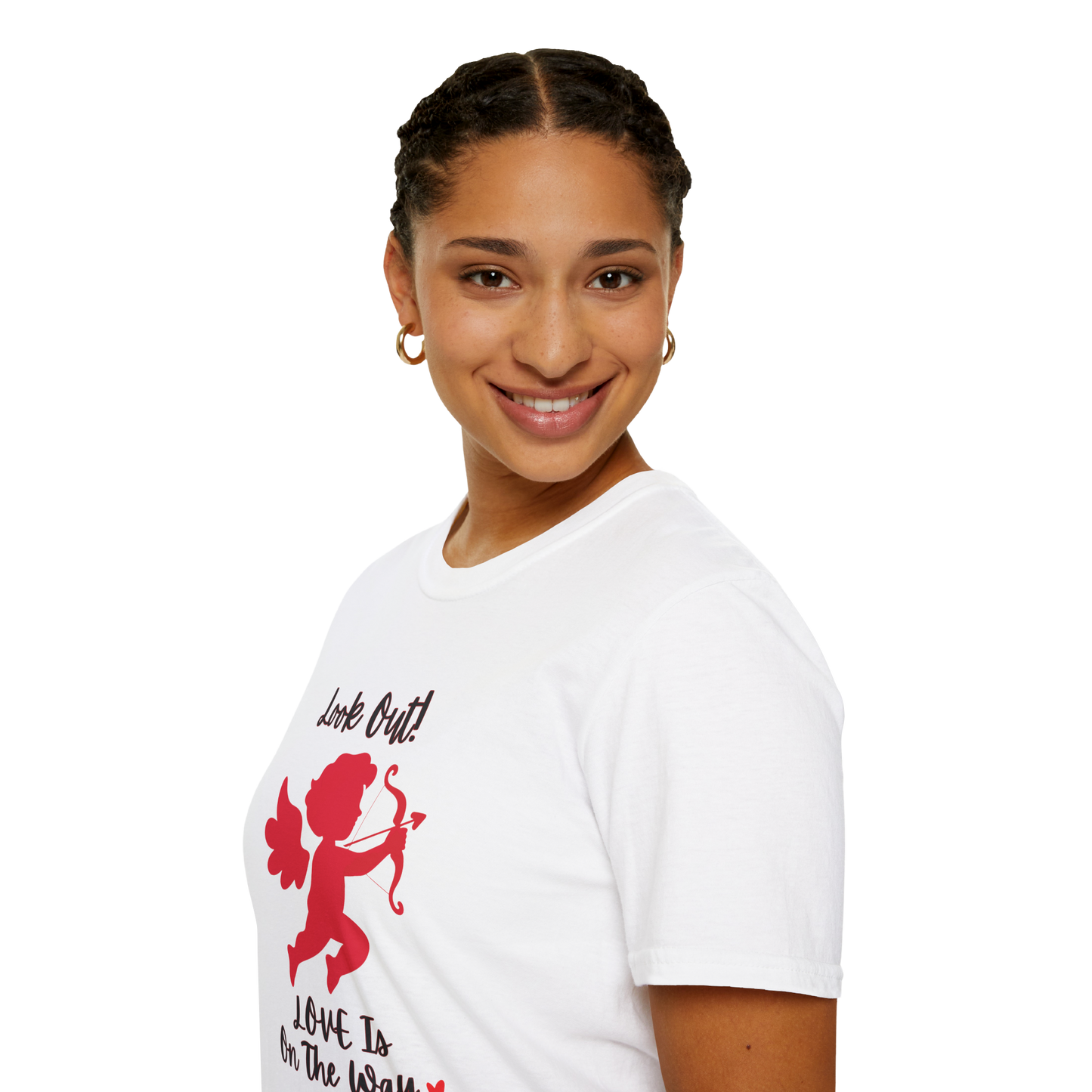 Cupid with Bow T-Shirt — "Look Out! LOVE Is On The Way" Valentine Unisex Tee