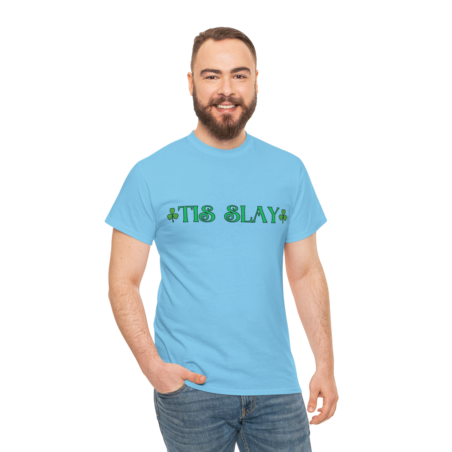 "Tis Slay" Shamrock Tee — Our Fun St. Patrick's Day, Unisex Heavy Cotton T-Shirt With A Trendy Slang Term & An Irish Twist!