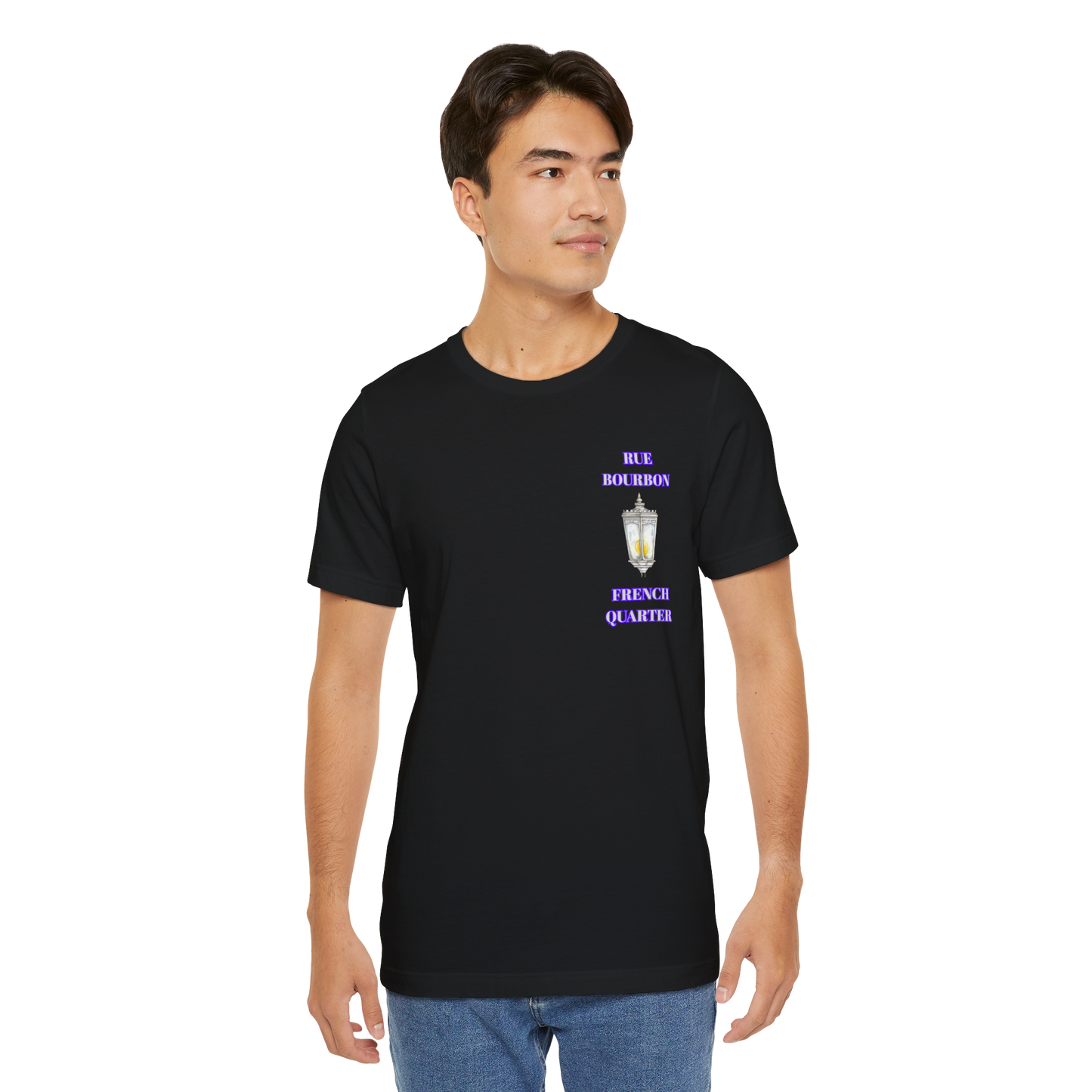 "Rue Bourbon" Our Vibrant Bourbon Street Unisex T-Shirt. Great for Halloween or Mardi Gras, Or Casual Wear!