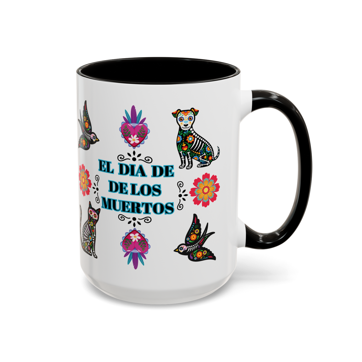 "El Dia De Los Muertos" Colorful White Ceramic Mugs with Colorful Accents Mugs, 11oz and 15oz