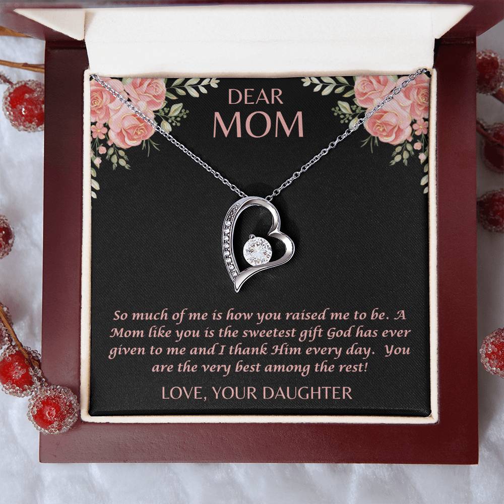 "Her eyes filled with tears as she read this- Dear Mom- Love Your Daughter"  Forever Love Necklace