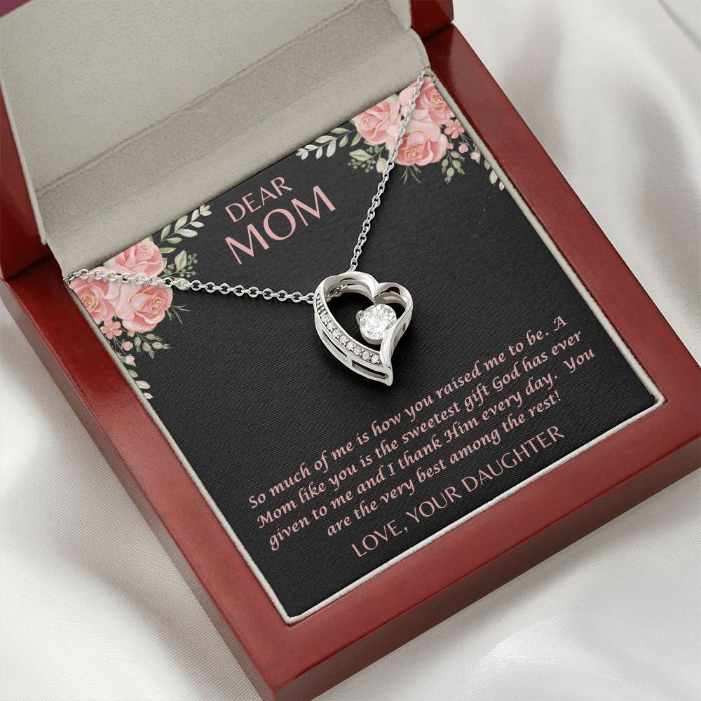 "Her eyes filled with tears as she read this- Dear Mom- Love Your Daughter"  Forever Love Necklace