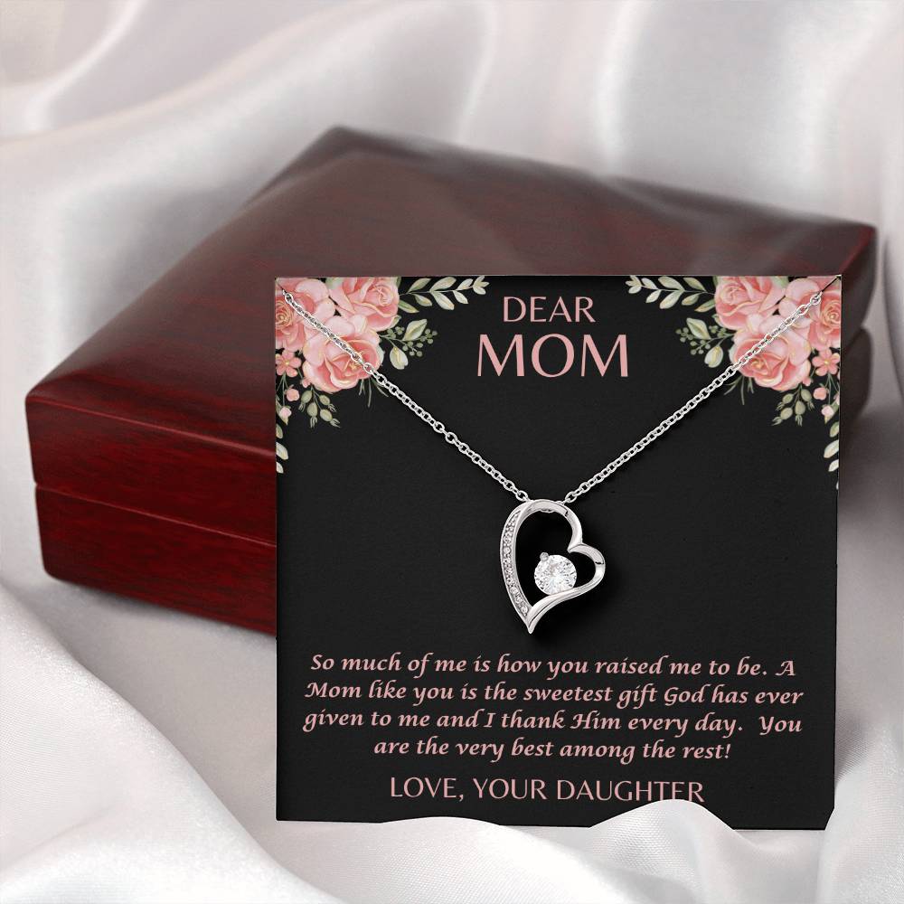 "Her eyes filled with tears as she read this- Dear Mom- Love Your Daughter"  Forever Love Necklace