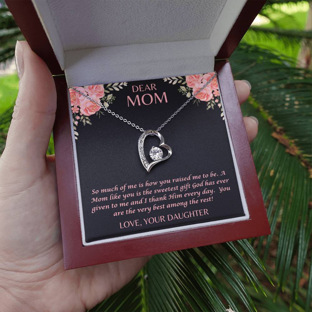 "Her eyes filled with tears as she read this- Dear Mom- Love Your Daughter"  Forever Love Necklace