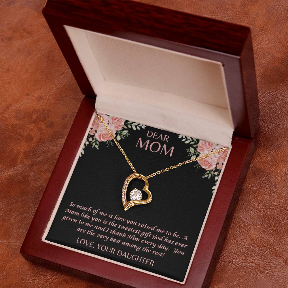 "Her eyes filled with tears as she read this- Dear Mom- Love Your Daughter"  Forever Love Necklace