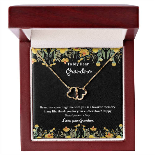 "She cried tears of joy when she read this!"  Everlasting Love Solid Gold Interlocking Hearts with Pave Diamonds, From Grandson