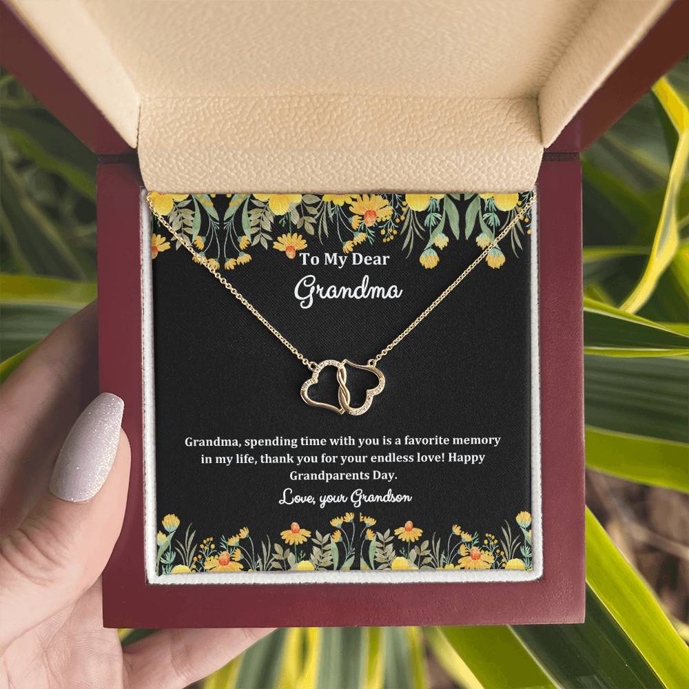"She cried tears of joy when she read this!"  Everlasting Love Solid Gold Interlocking Hearts with Pave Diamonds, From Grandson
