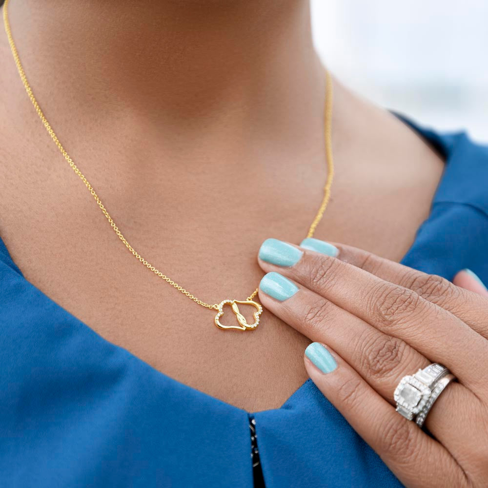 "She cried tears of joy when she read this!"  Everlasting Love Solid Gold Interlocking Hearts with Pave Diamonds, From Grandson