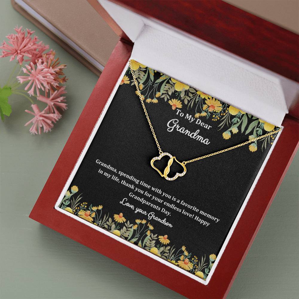 "She cried tears of joy when she read this!"  Everlasting Love Solid Gold Interlocking Hearts with Pave Diamonds, From Grandson