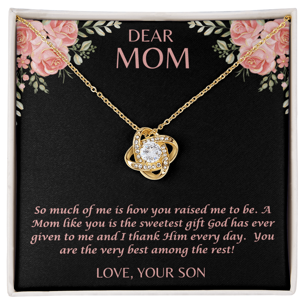 "She cried when she opened the box and read this." Love Knot Necklace.