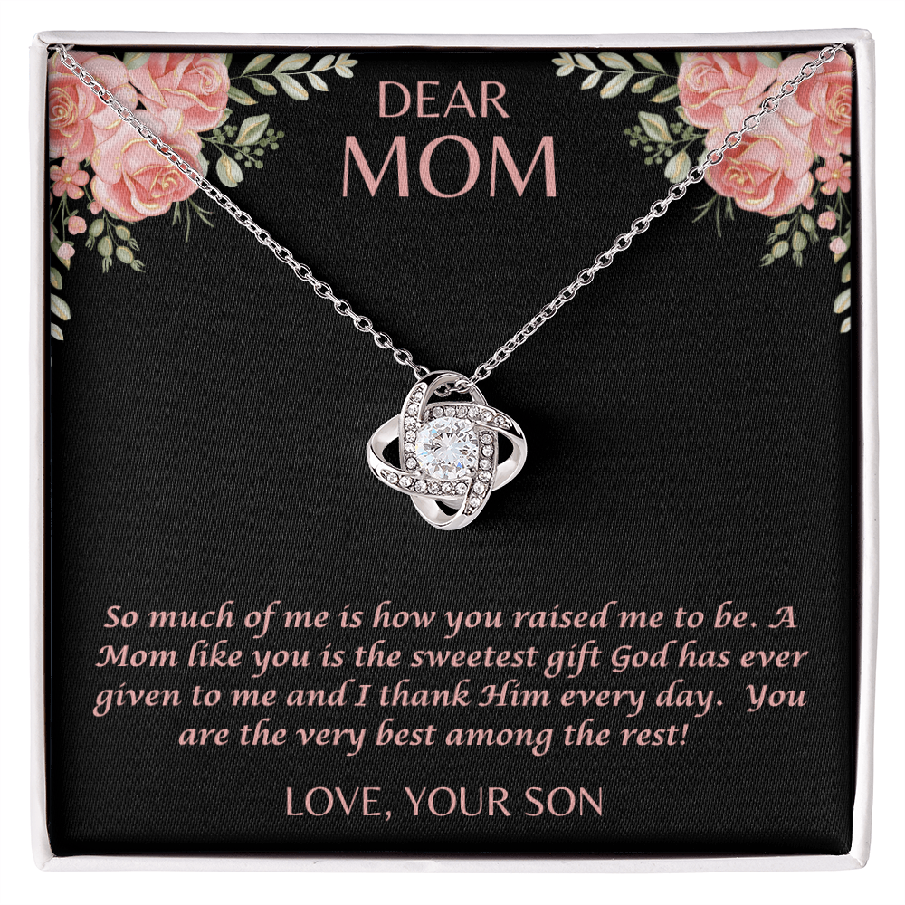 "She cried when she opened the box and read this." Love Knot Necklace.