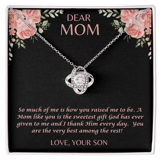 "She cried when she opened the box and read this." Love Knot Necklace.