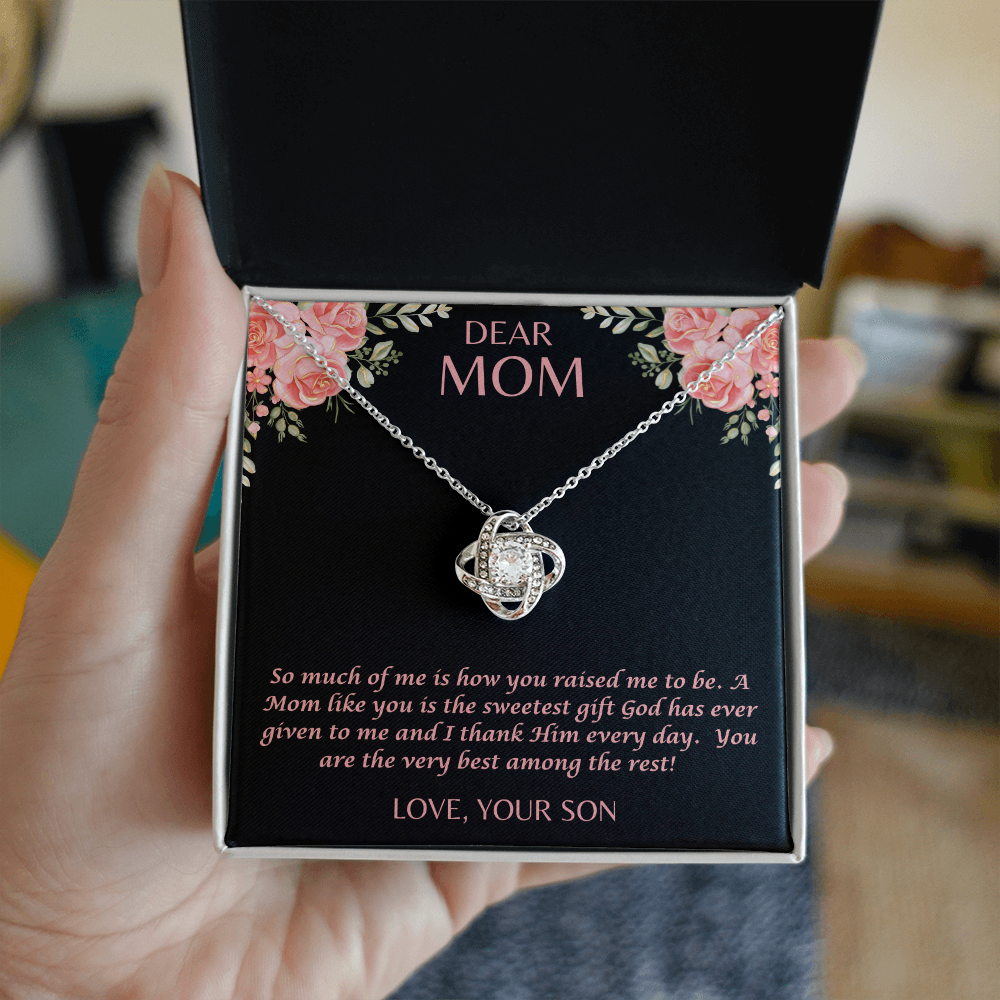 "She cried when she opened the box and read this." Love Knot Necklace.