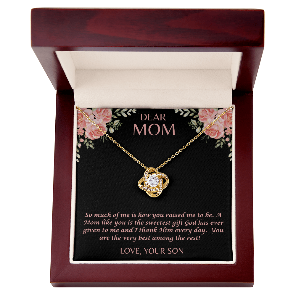 "She cried when she opened the box and read this." Love Knot Necklace.