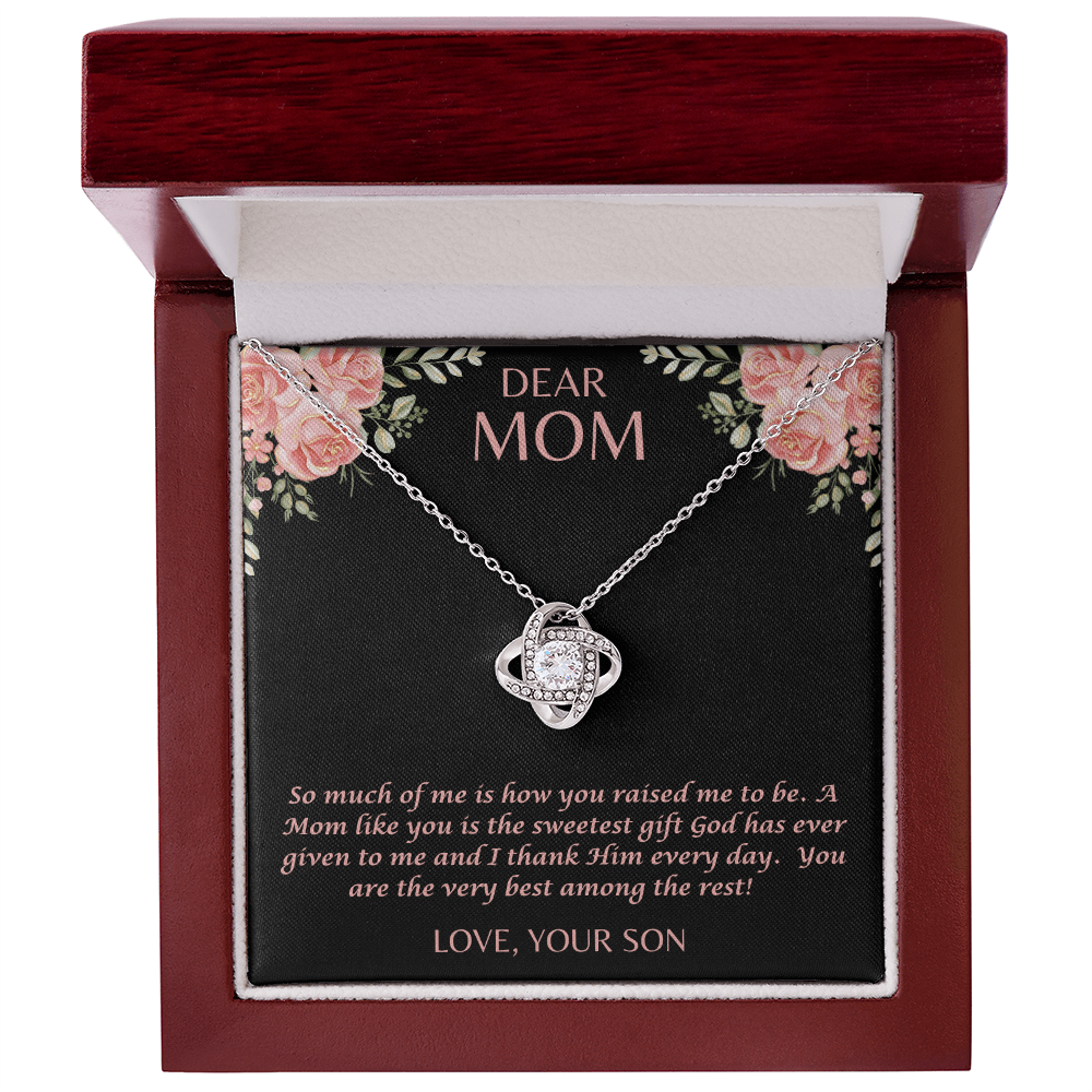 "She cried when she opened the box and read this." Love Knot Necklace.