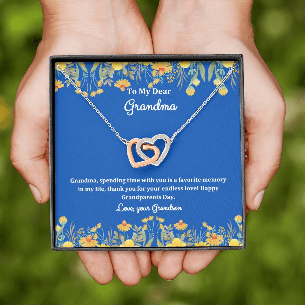 "She cried when she opened the box and read this!" Interlocking Hearts Necklace (Yellow and White Variants), From Grandson