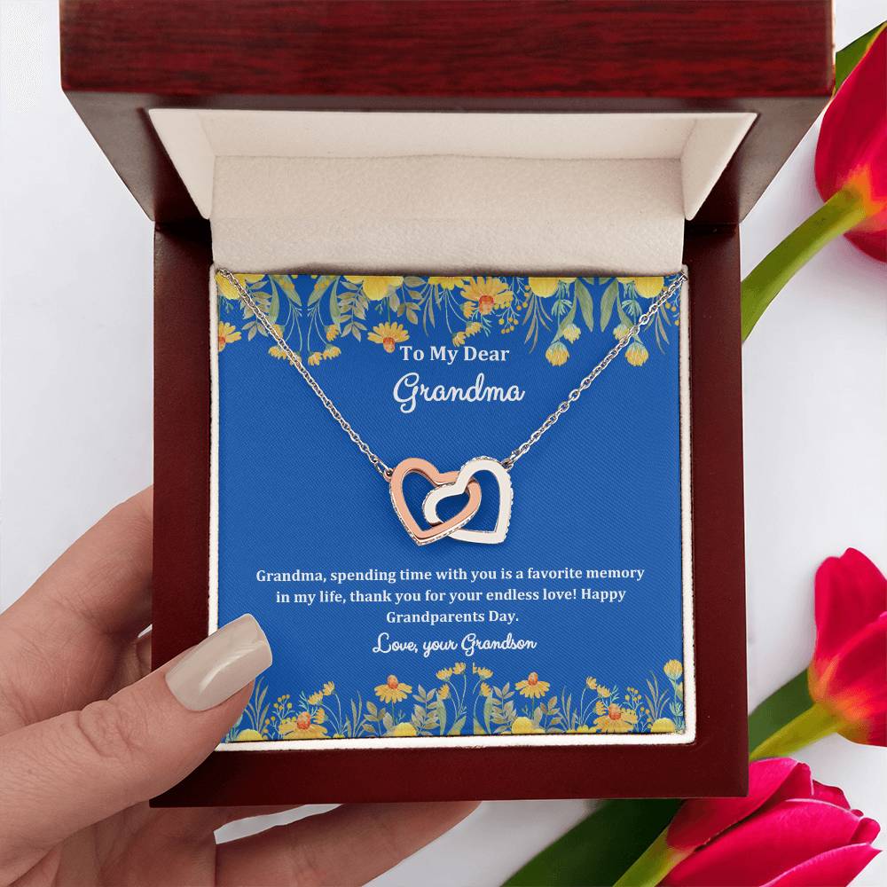 "She cried when she opened the box and read this!" Interlocking Hearts Necklace (Yellow and White Variants), From Grandson