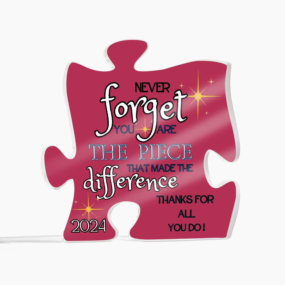 "Never Forget..." Wine, Puzzle Piece Acrylic Plaque
