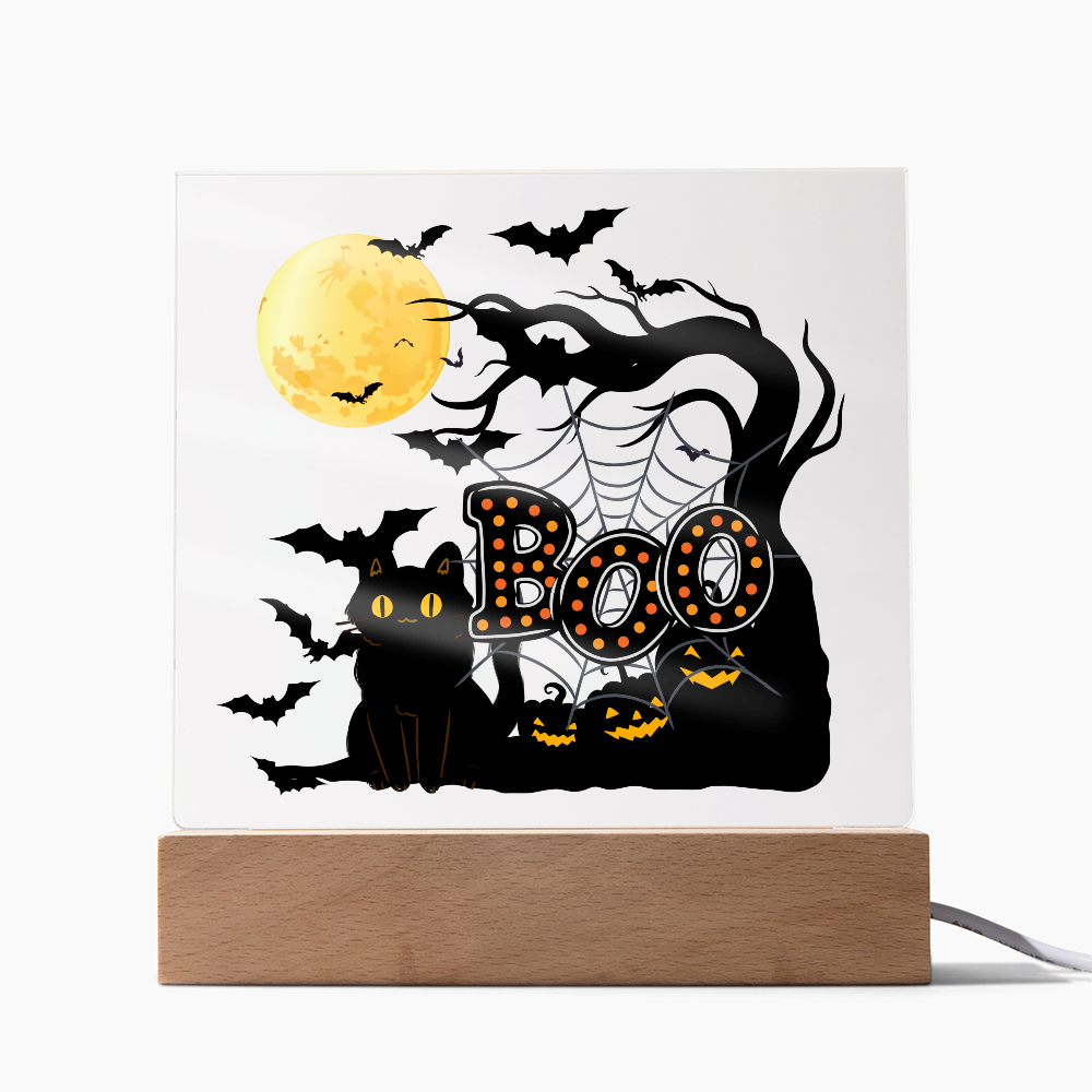 "Boo" Halloween Full Moon, Illuminated Acrylic Plaque!