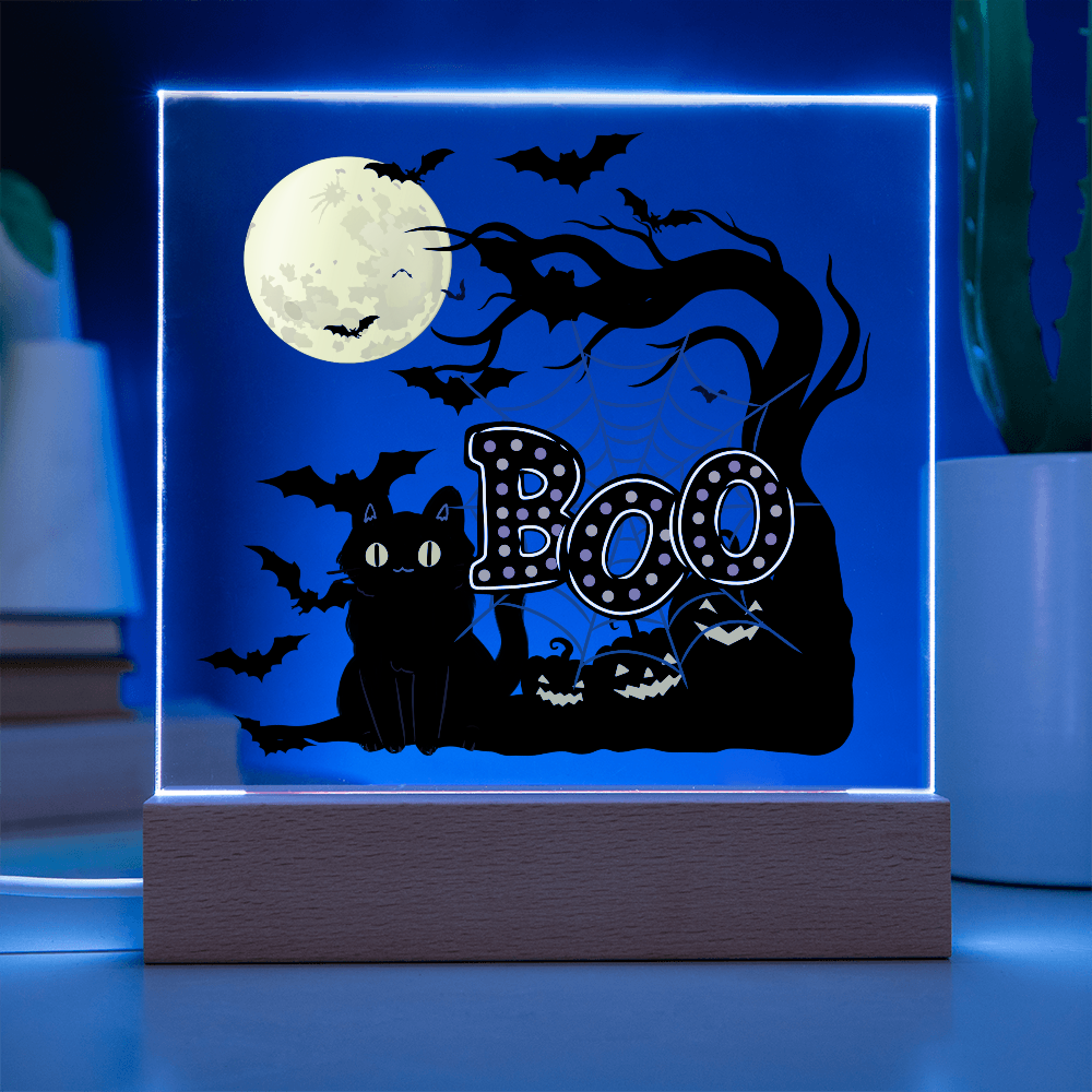 "Boo" Halloween Full Moon, Illuminated Acrylic Plaque!
