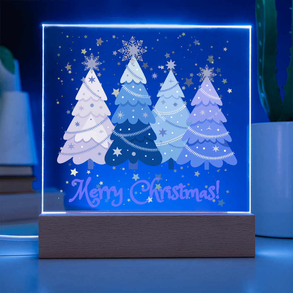 "Merry Xmas!" Enjoy The Magic Of Xmas  With Colorful Pastel Xmas Trees Surrounded By Falling Golden Snowflakes & Stars, Everytime You Turn On Your Beautiful Plaque!