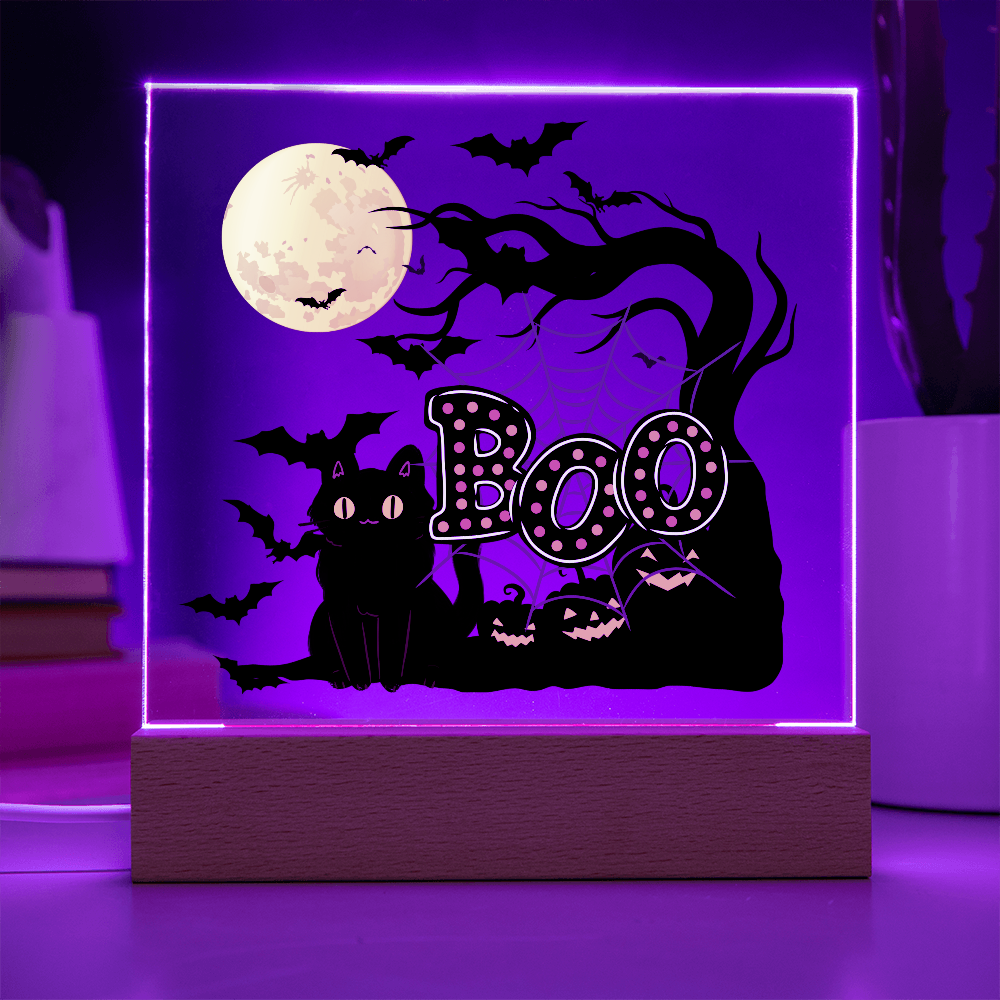 "Boo" Halloween Full Moon, Illuminated Acrylic Plaque!