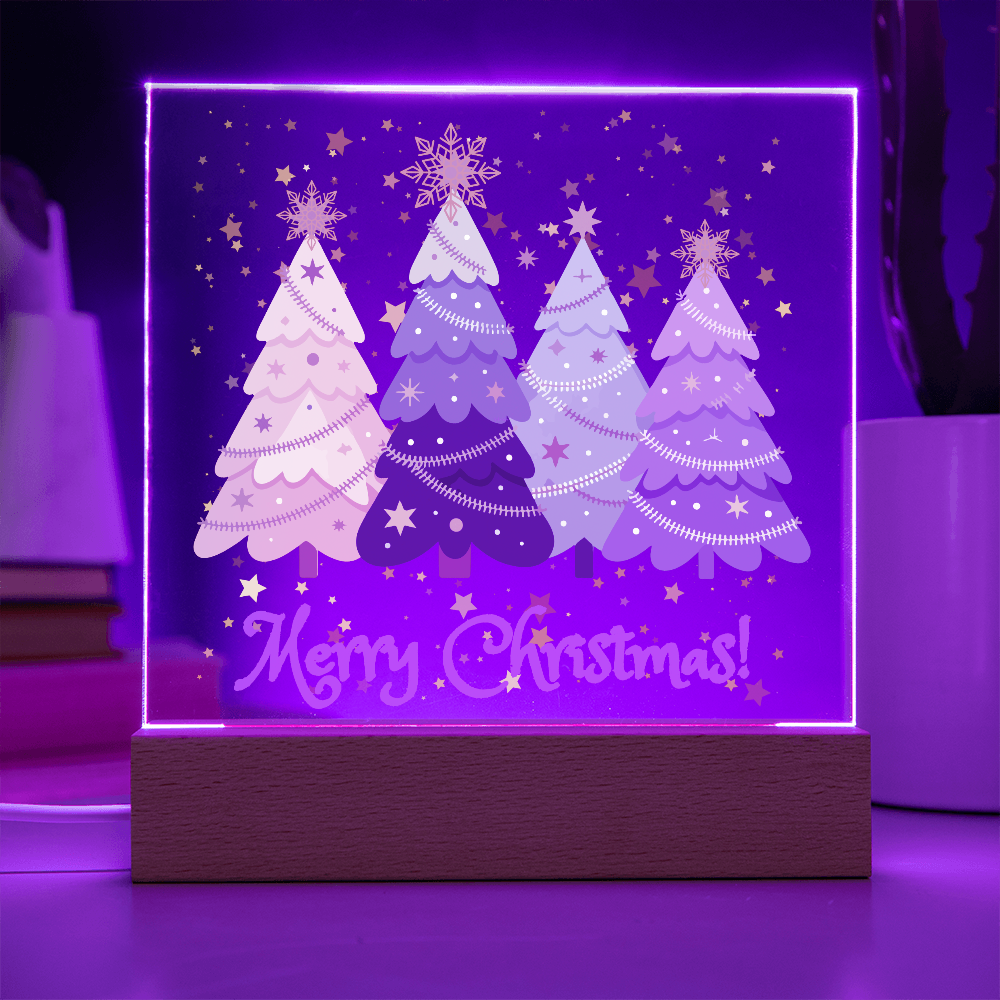 "Merry Xmas!" Enjoy The Magic Of Xmas  With Colorful Pastel Xmas Trees Surrounded By Falling Golden Snowflakes & Stars, Everytime You Turn On Your Beautiful Plaque!