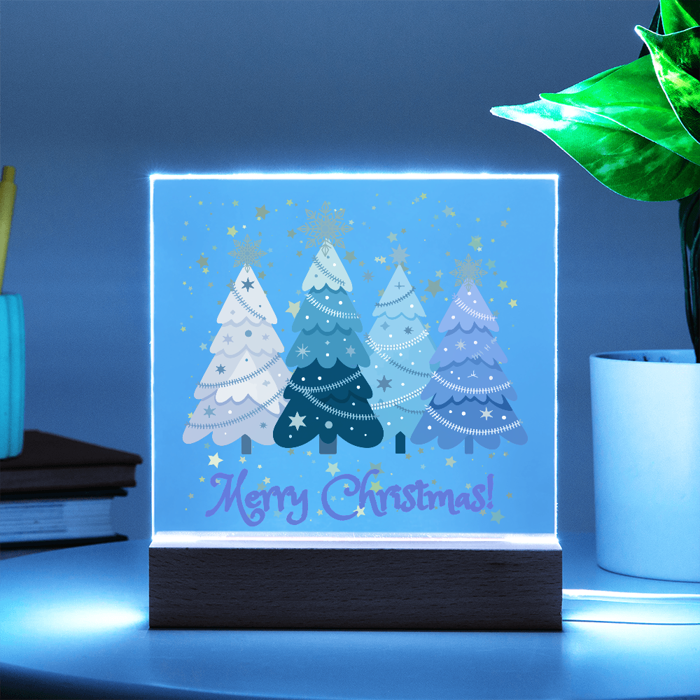 "Merry Xmas!" Enjoy The Magic Of Xmas  With Colorful Pastel Xmas Trees Surrounded By Falling Golden Snowflakes & Stars, Everytime You Turn On Your Beautiful Plaque!