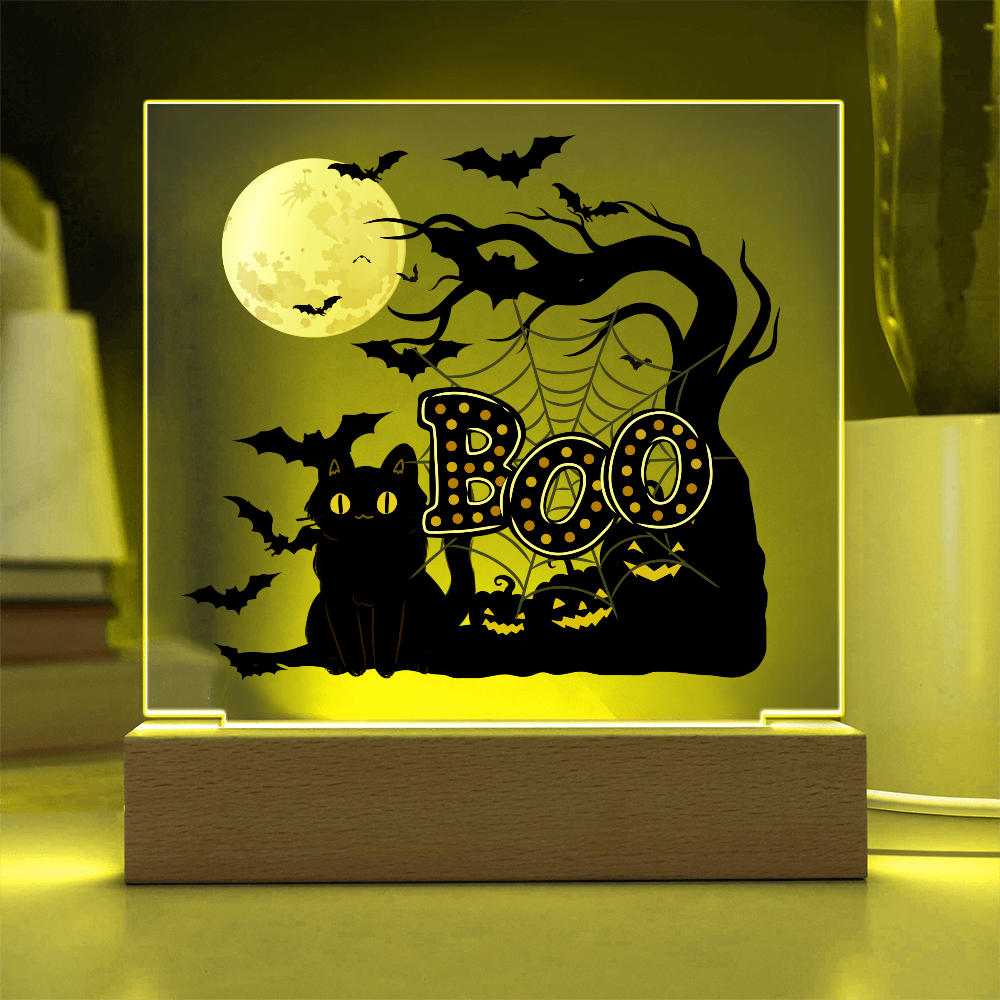 "Boo" Halloween Full Moon, Illuminated Acrylic Plaque!