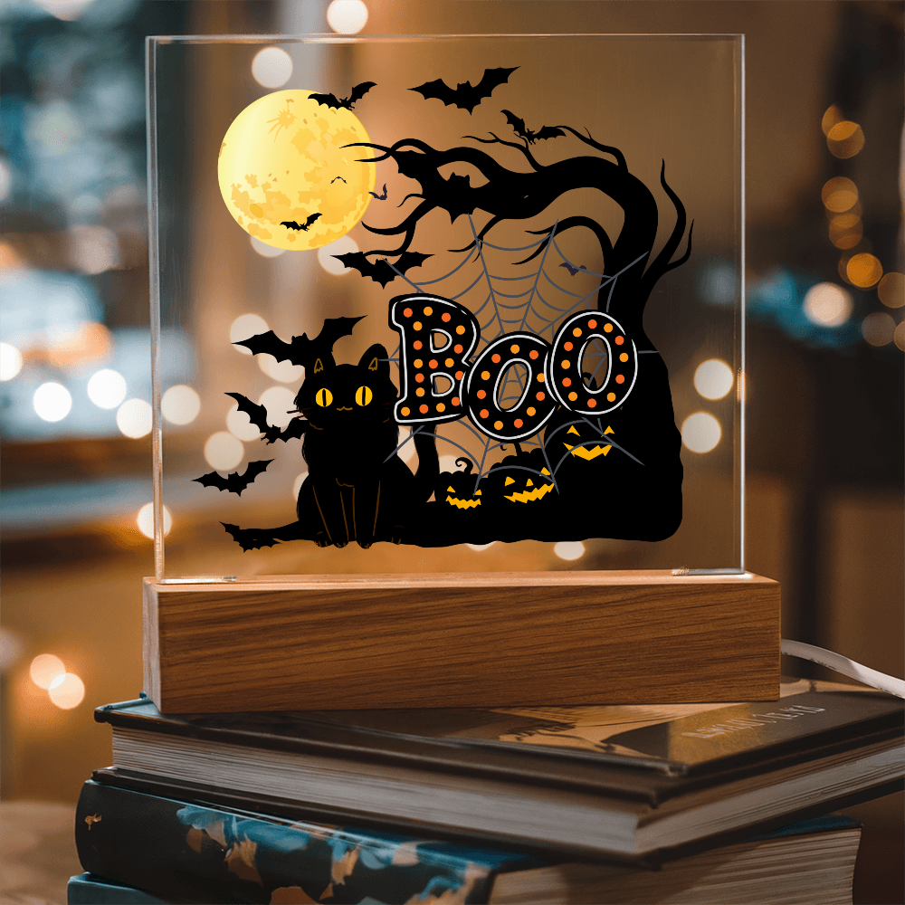 "Boo" Halloween Full Moon, Illuminated Acrylic Plaque!