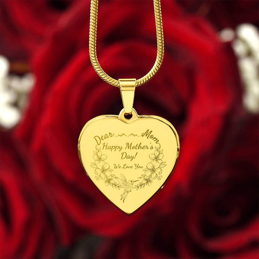 "Dear Mom, Happy Mothers' Day-We Love You", Engraved Heart Necklace.  Mom will cry tears of joy when she sees this!