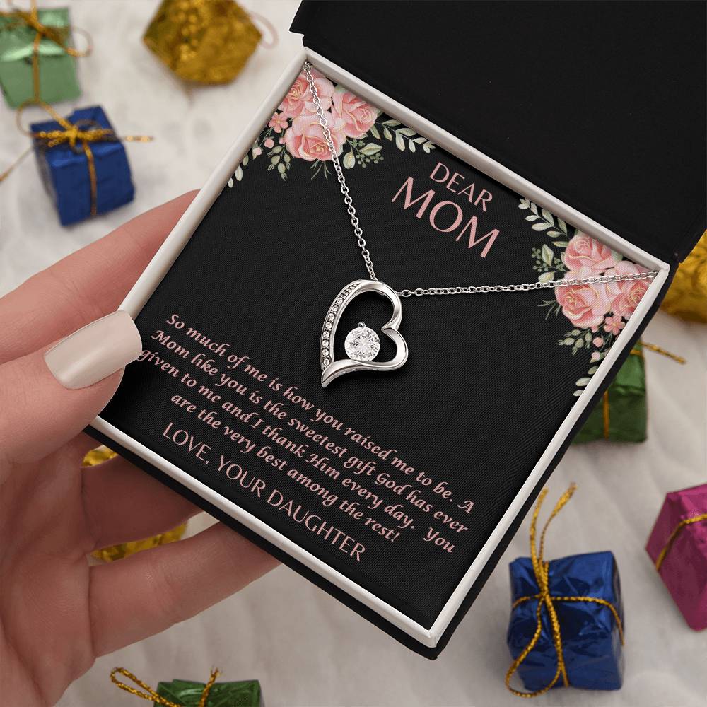 "Her eyes filled with tears as she read this- Dear Mom- Love Your Daughter"  Forever Love Necklace