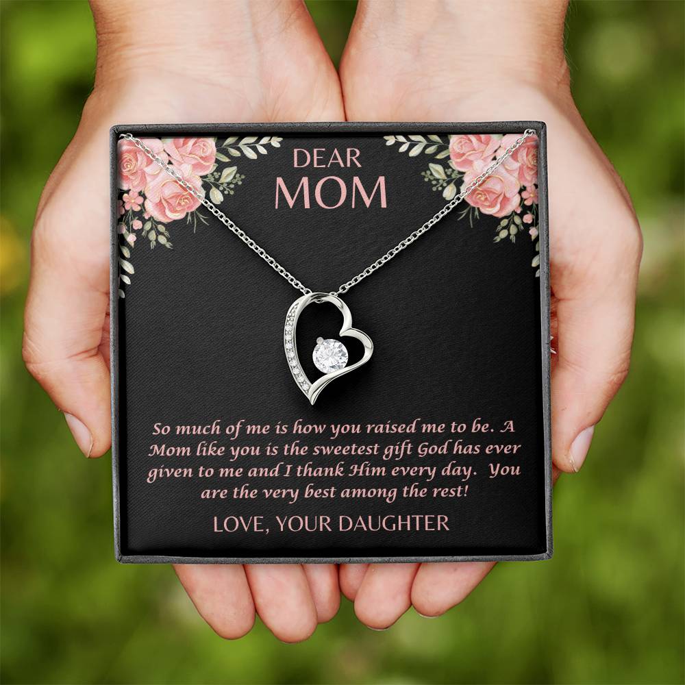 "Her eyes filled with tears as she read this- Dear Mom- Love Your Daughter"  Forever Love Necklace