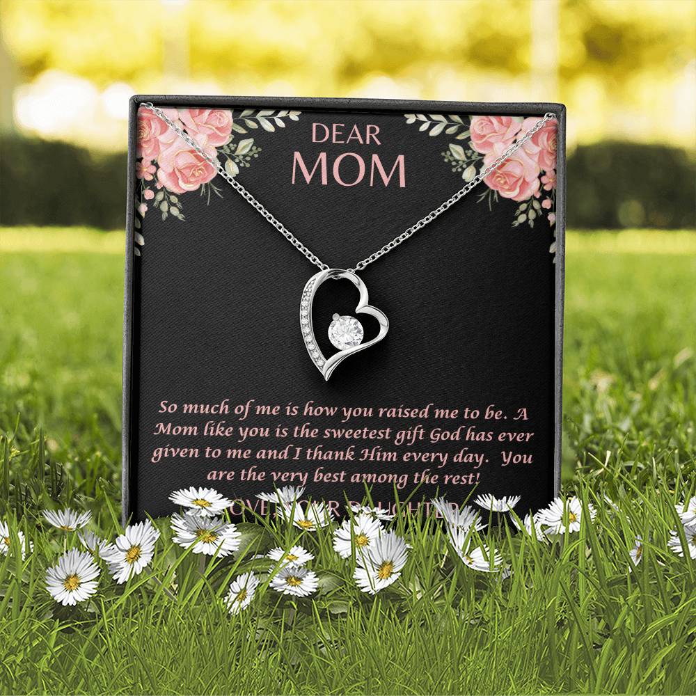 "Her eyes filled with tears as she read this- Dear Mom- Love Your Daughter"  Forever Love Necklace