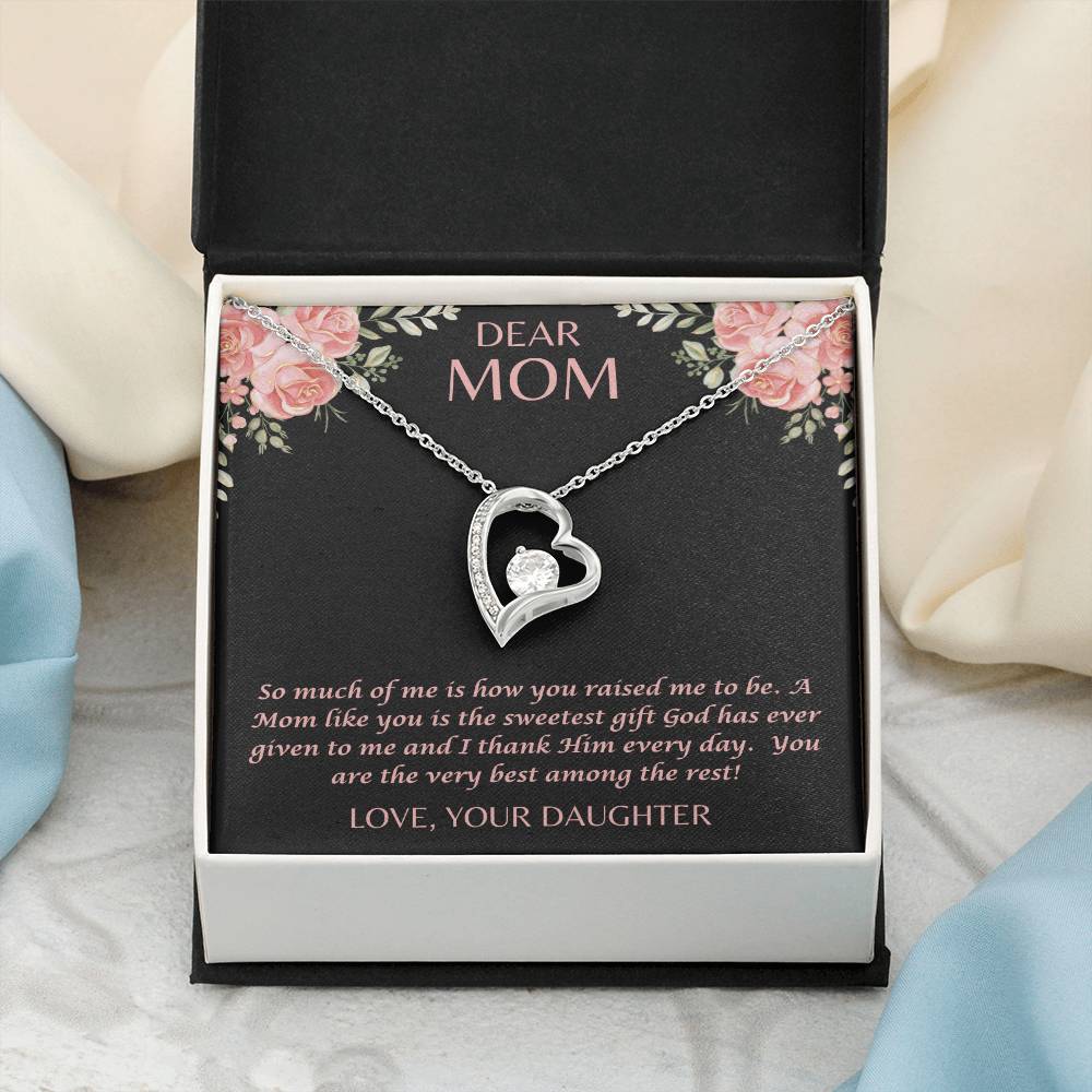 "Her eyes filled with tears as she read this- Dear Mom- Love Your Daughter"  Forever Love Necklace