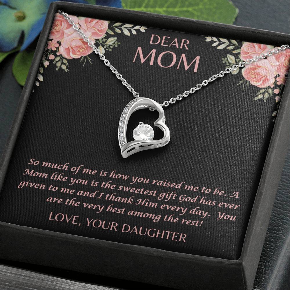 "Her eyes filled with tears as she read this- Dear Mom- Love Your Daughter"  Forever Love Necklace
