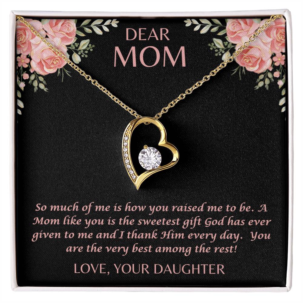 "Her eyes filled with tears as she read this- Dear Mom- Love Your Daughter"  Forever Love Necklace