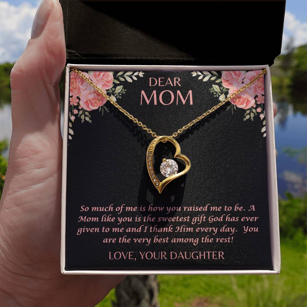 "Her eyes filled with tears as she read this- Dear Mom- Love Your Daughter"  Forever Love Necklace