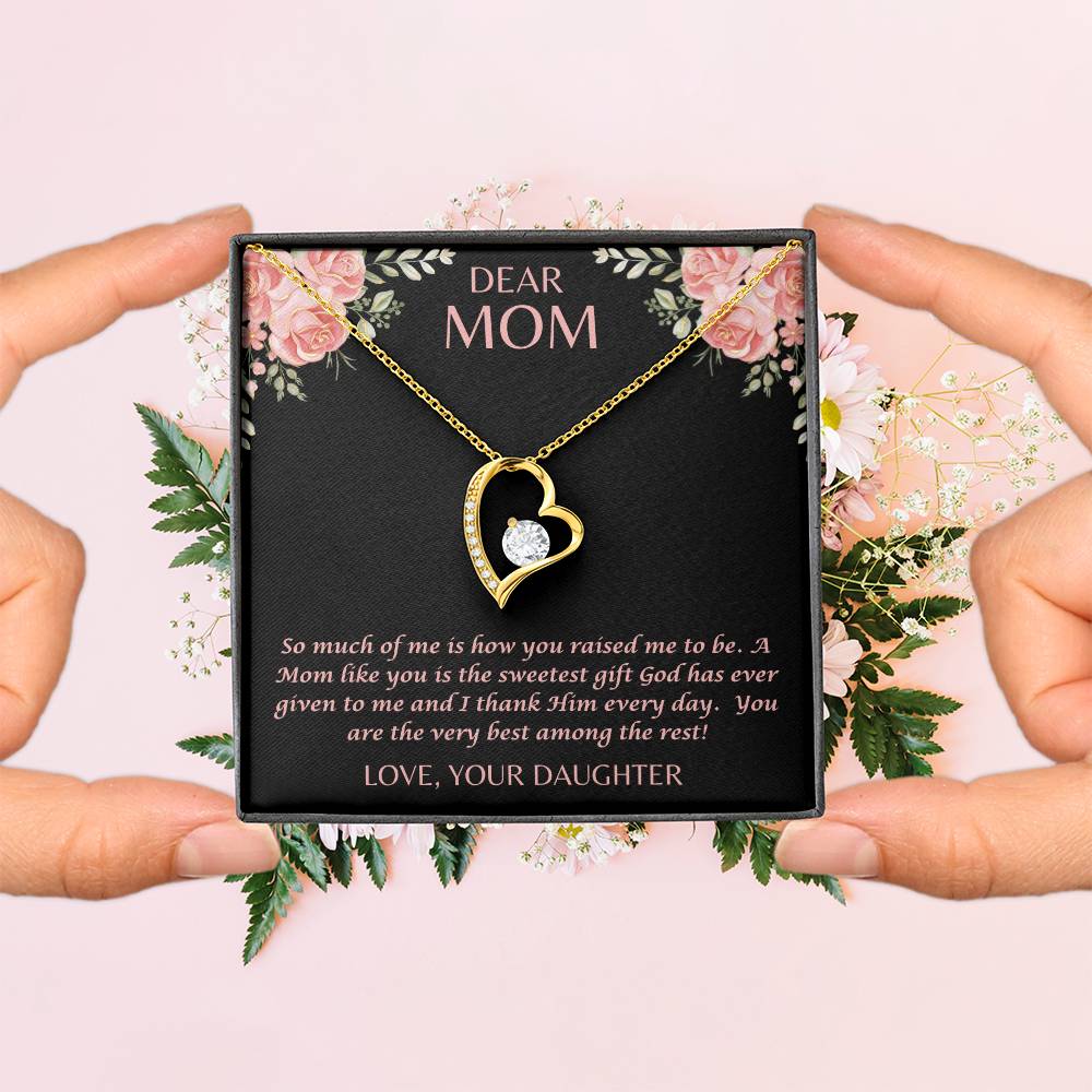"Her eyes filled with tears as she read this- Dear Mom- Love Your Daughter"  Forever Love Necklace