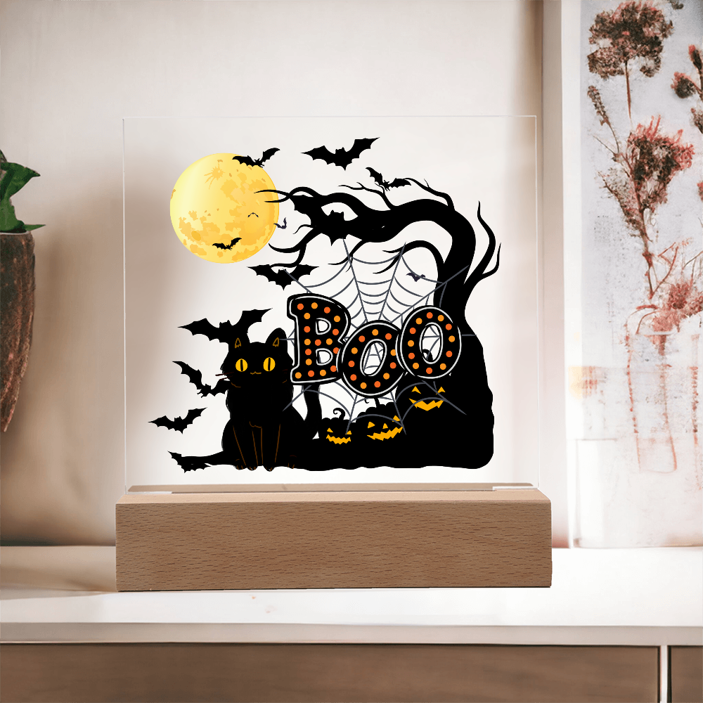 "Boo" Halloween Full Moon, Illuminated Acrylic Plaque!