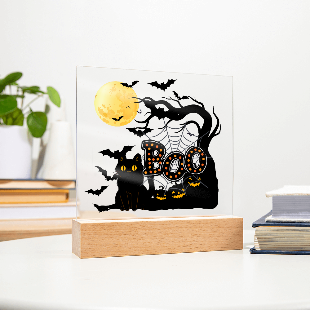 "Boo" Halloween Full Moon, Illuminated Acrylic Plaque!