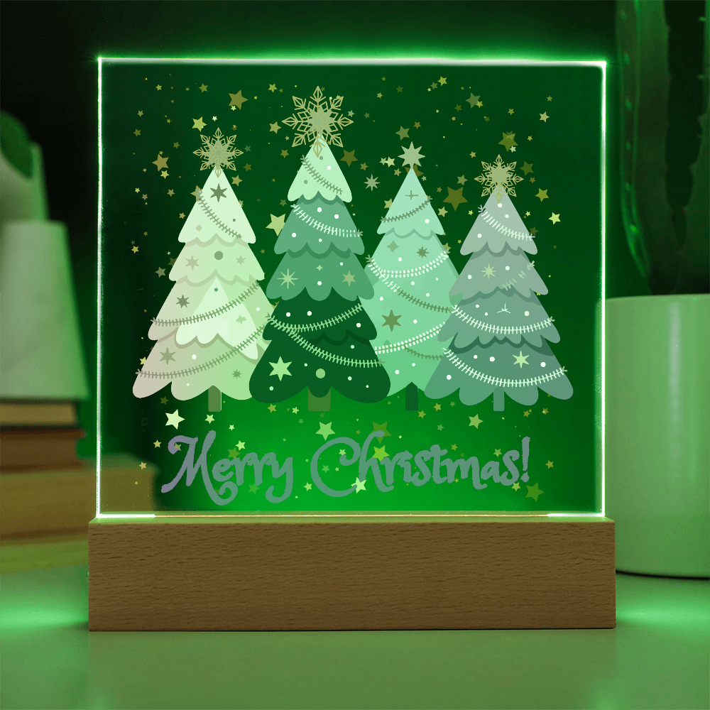 "Merry Xmas!" Enjoy The Magic Of Xmas  With Colorful Pastel Xmas Trees Surrounded By Falling Golden Snowflakes & Stars, Everytime You Turn On Your Beautiful Plaque!