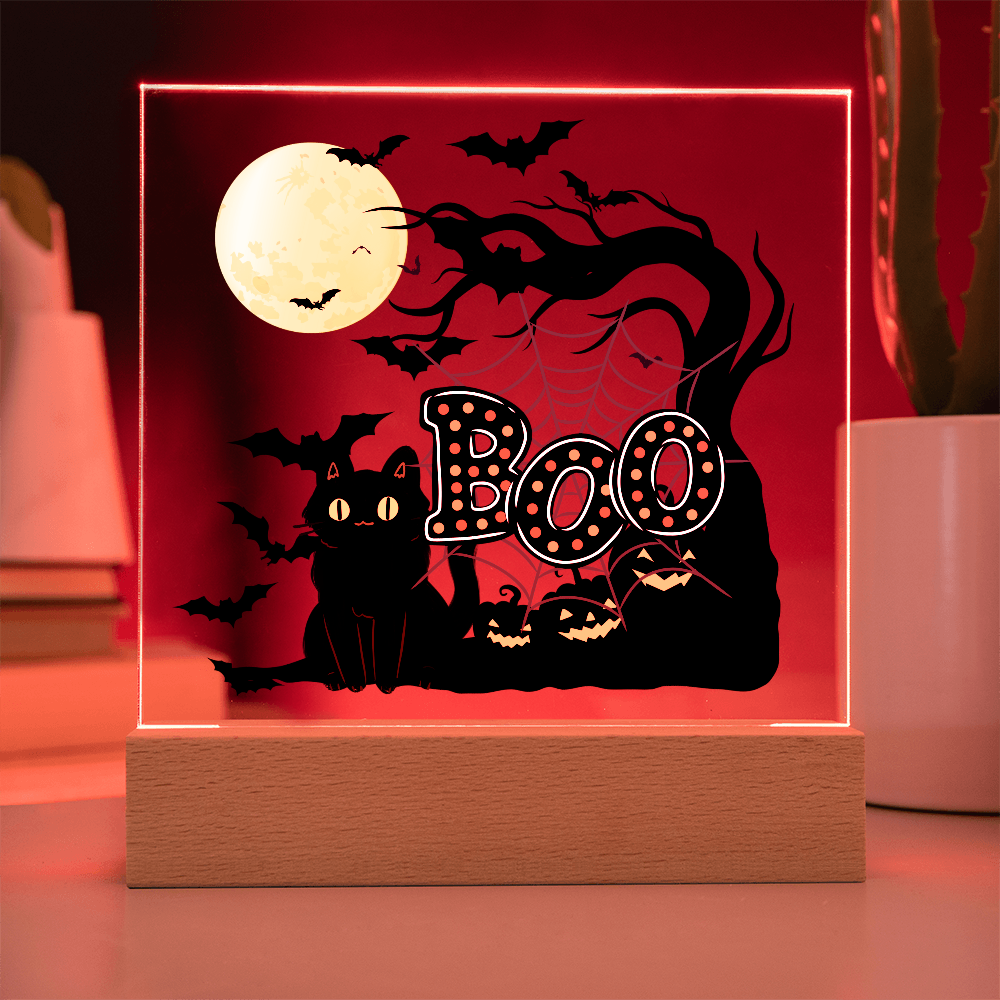 "Boo" Halloween Full Moon, Illuminated Acrylic Plaque!